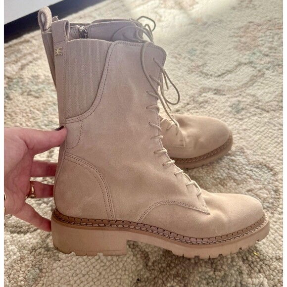 Sam Edelman Lace Up Beige Tan Suede Boots Combat Boots Lex Boot 8.5 - Picture 1 of 10